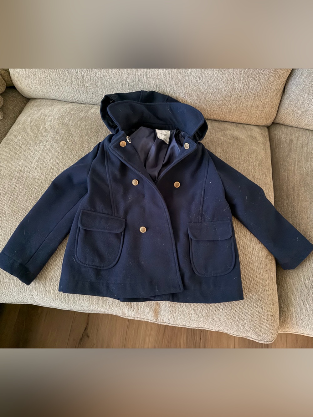 Mayoral Navy Hooded Double-Breasted Pea Coat with Gold Buttons